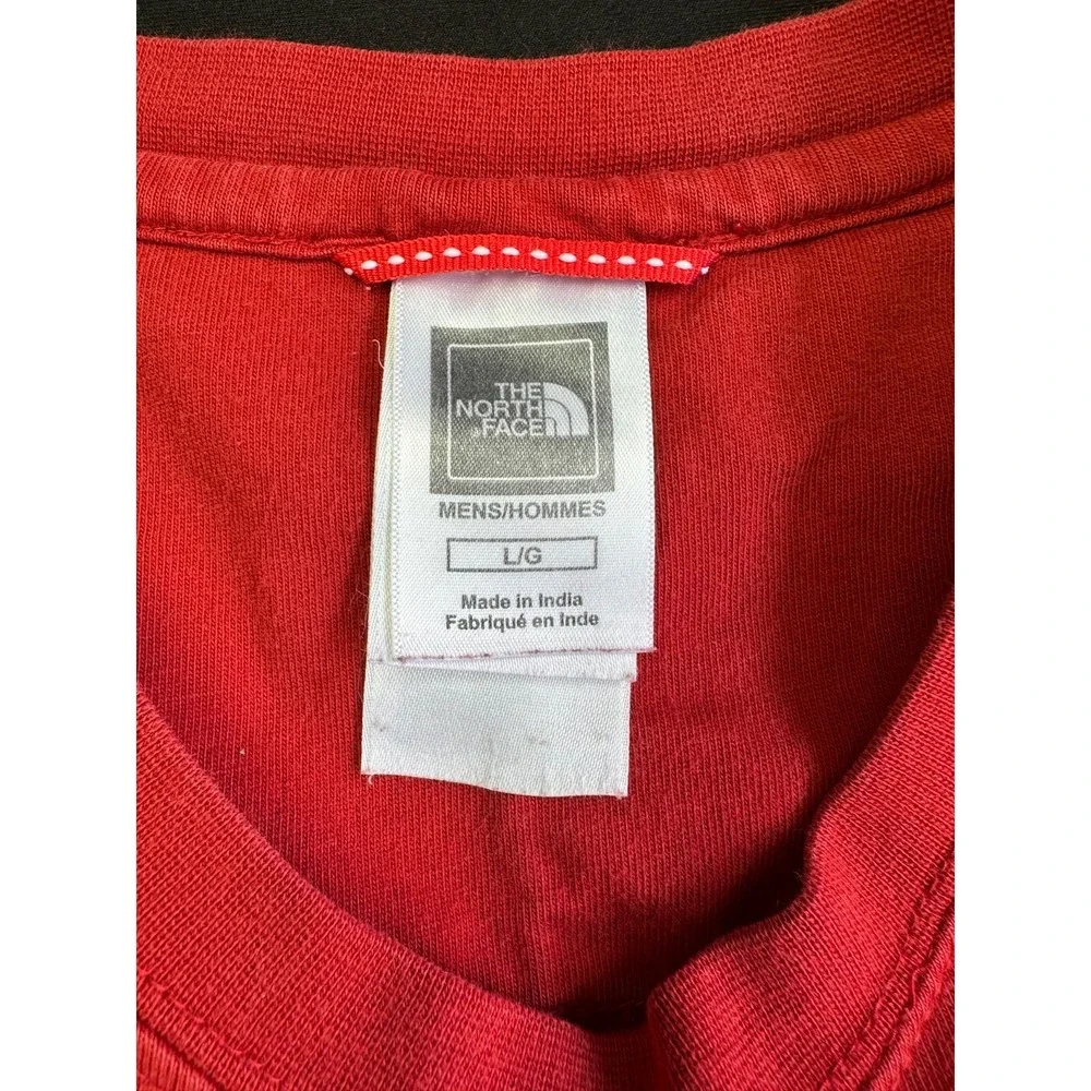 The North Face Red Long Sleeve T-Shirt Large Embroidered Logo Outdoor Tee Sun